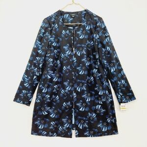NEW Alfani Womens Jacquard Blue Floral Pattern Black Evening Jacket P3142
